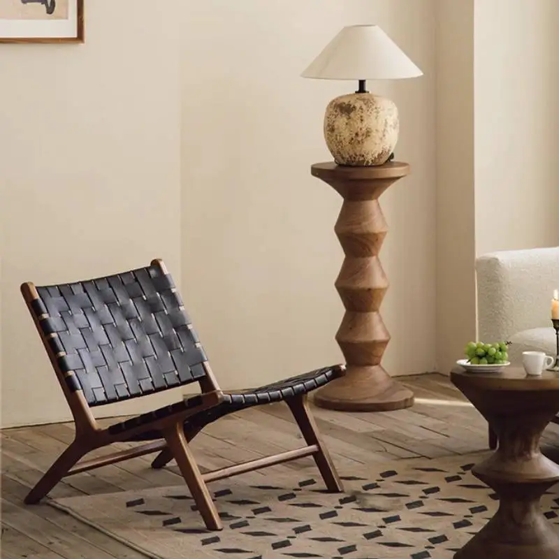 European Solid Wood Living Room Chairs Rope Back Armchair Leisure Home Balcony Lazy Sofa Recliner Designer Home Furniture - Image 3