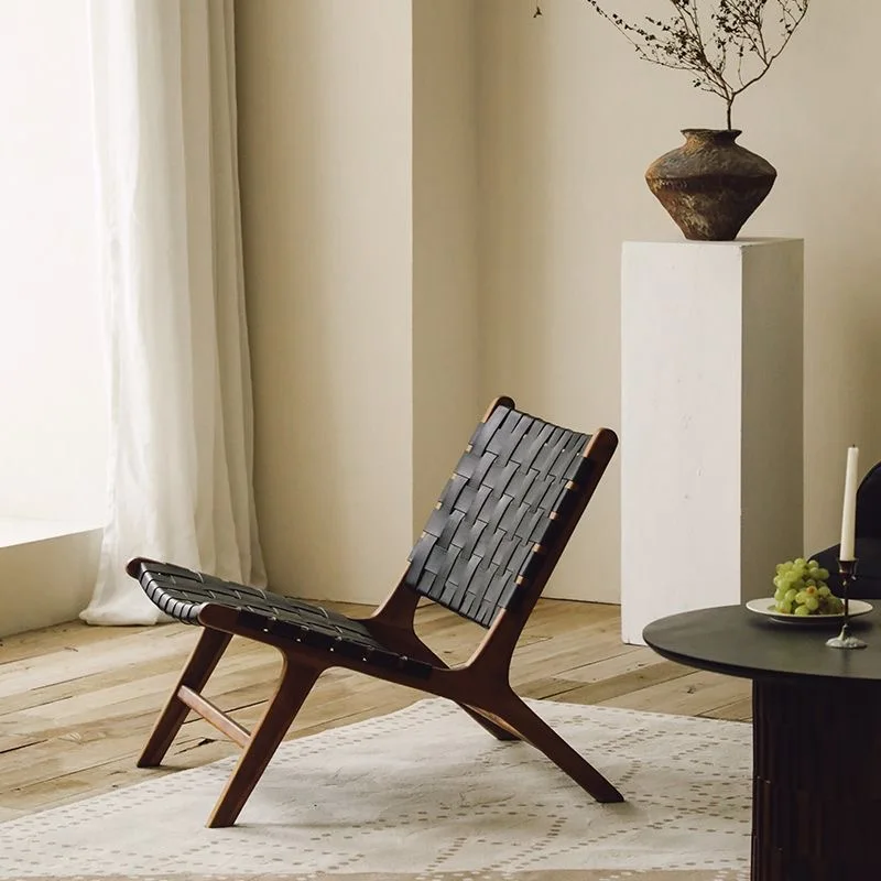 European Solid Wood Living Room Chairs Rope Back Armchair Leisure Home Balcony Lazy Sofa Recliner Designer Home Furniture - Image 2