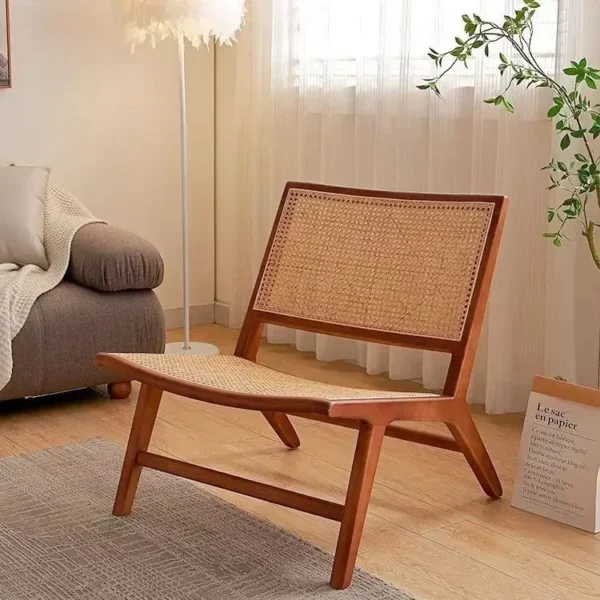 Sofa Chair, Solid Wood, Rattan, Recliner, Leisure, Home, Homestay, Single, Lazy, Sofa Balcony, Living Room - Image 2