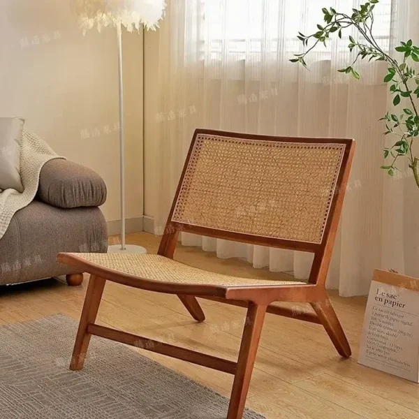 Sofa Chair, Solid Wood, Rattan, Recliner, Leisure, Home, Homestay, Single, Lazy, Sofa Balcony, Living Room - Image 4